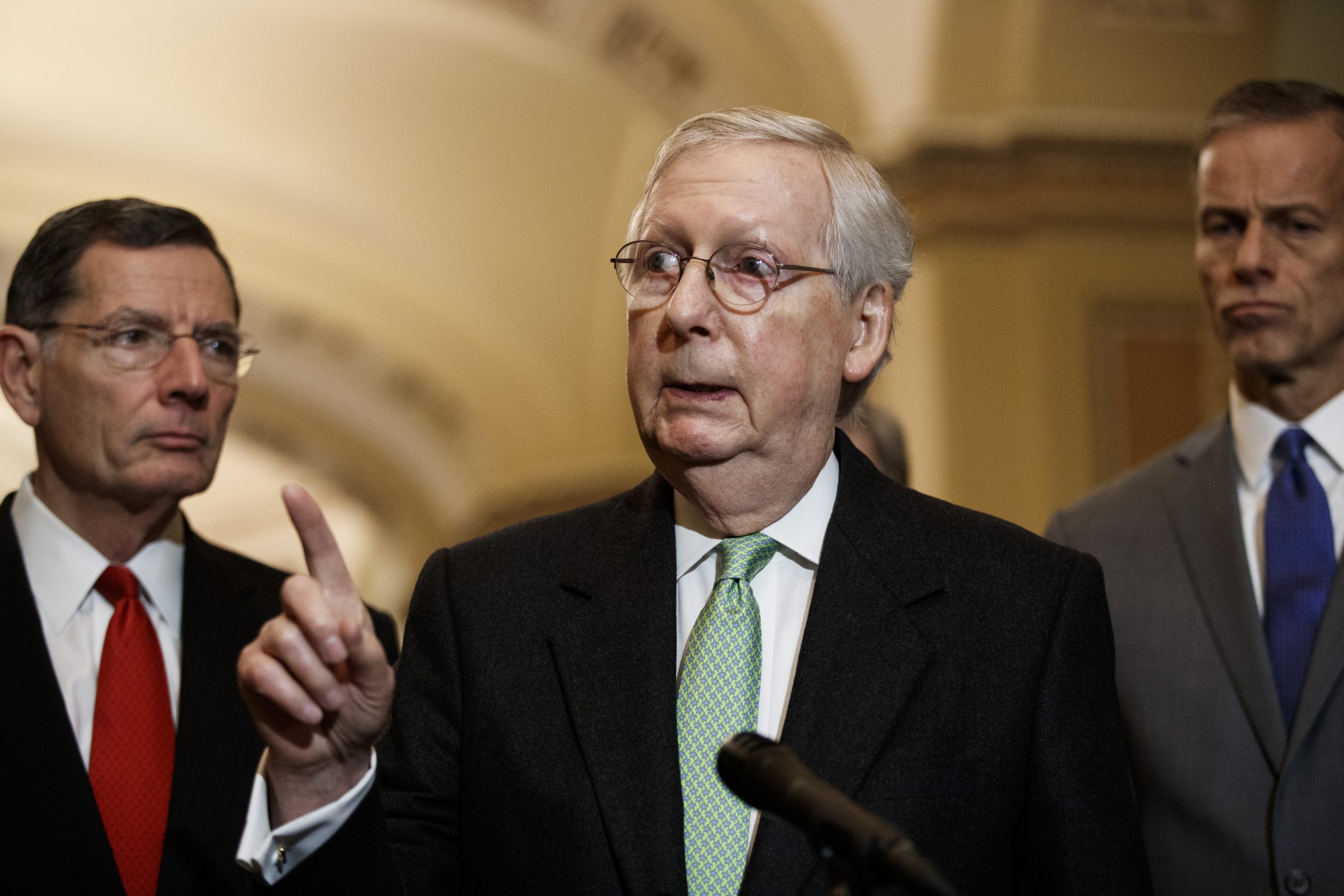 US Senate Republican leader McConnell freezes during presser