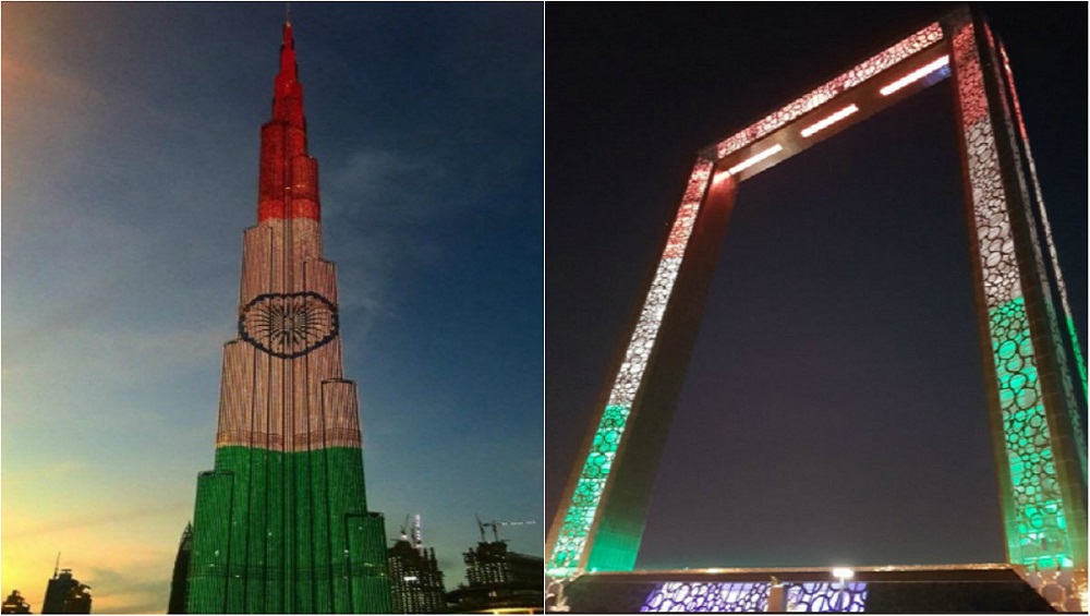 UAE: Burj Khalifa drenched in tricolor to welcome PM Modi. UAE: Burj Khalifa drenched in tricolor to welcome PM Modi.