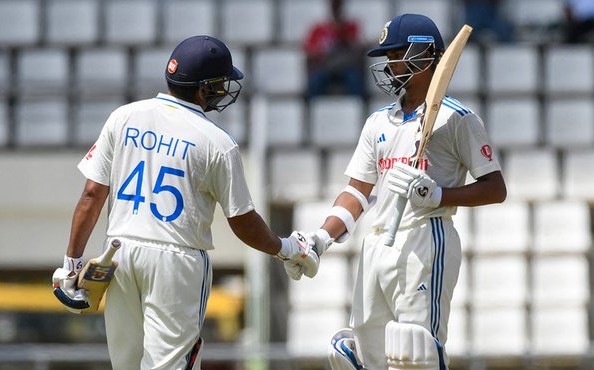 ND vs WI: Second day’s play ends; Yashasvi and Rohit’s century lead India by 162 runs, score 312/2​.