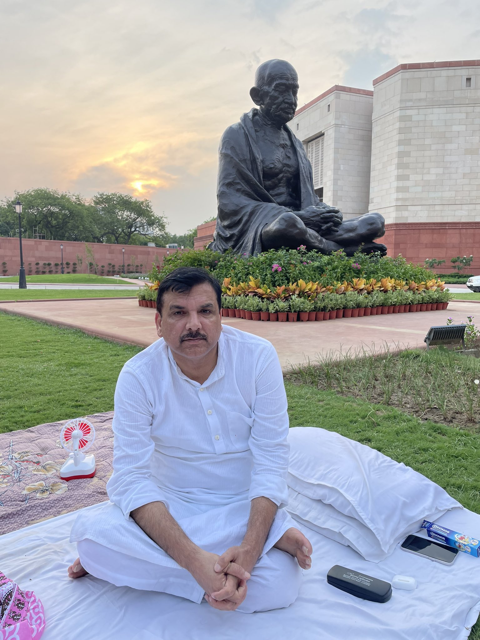 AAP’s Sanjay Singh continues sit-in protest in Parliament premises AAP’s Sanjay Singh continues sit-in protest in Parliament premises