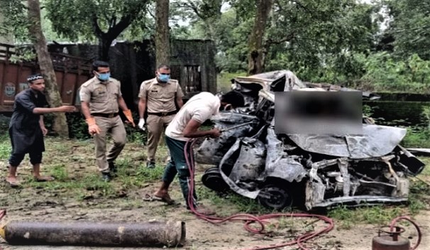 Two elderly couples charred to death as car catches fire in collision with truck in Saharanpur