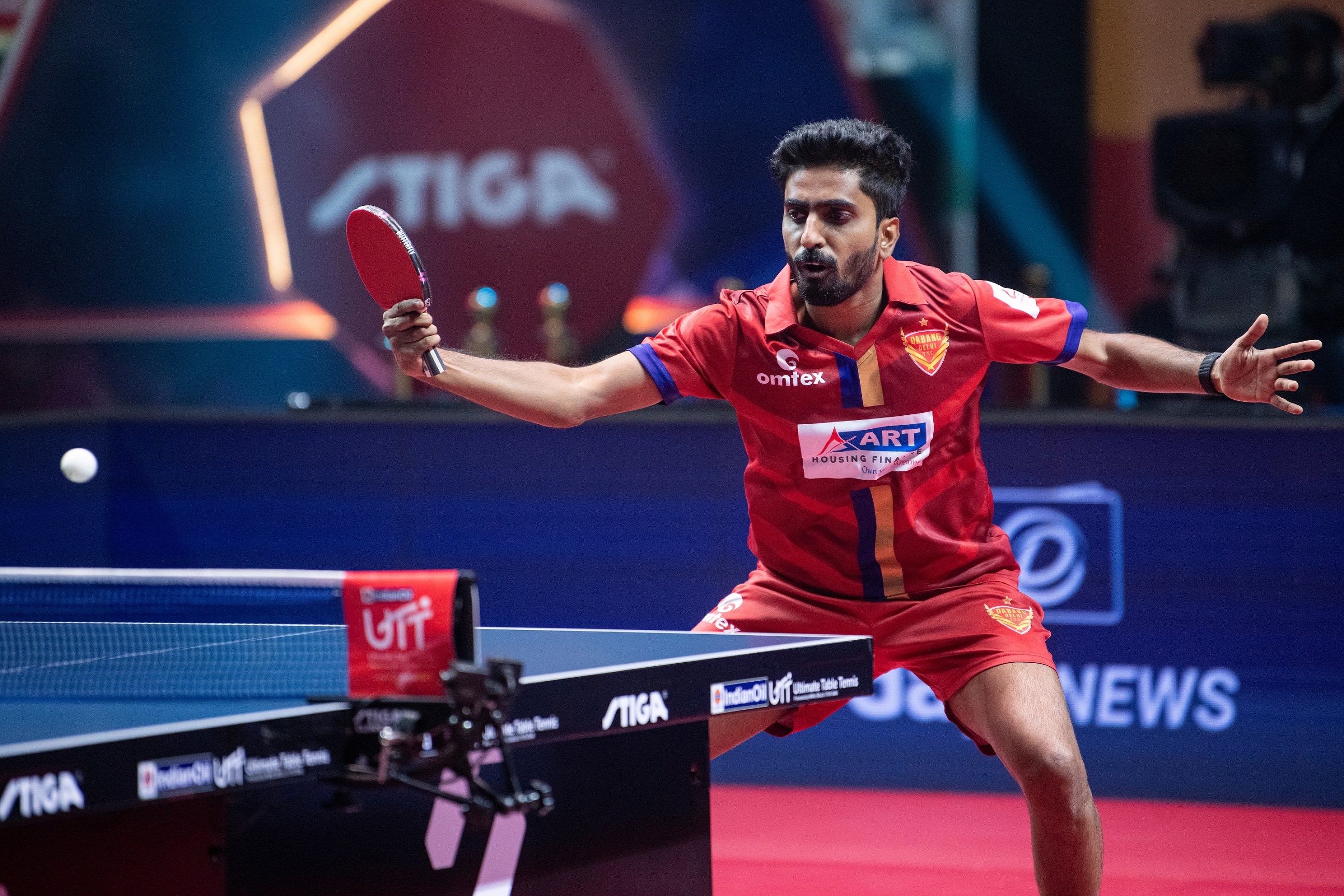 Sathiyan Gnanasekaran of Dabang Delhi TTC in action during the Ultimate Table Tennis Season 4 tie against Chennai Lions in Pune on Wednesday July 26 2023 1