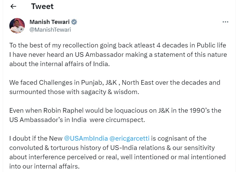 Cong slams Centre over US ambassador’s comments on Manipur violence Cong slams Centre over US ambassador’s comments on Manipur violence