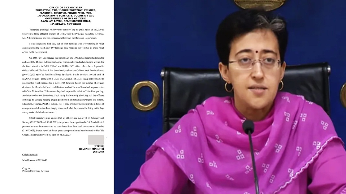 ‘Laxity’ in flood relief: Atishi asks chief secy to submit status report ‘Laxity’ in flood relief: Atishi asks chief secy to submit status report