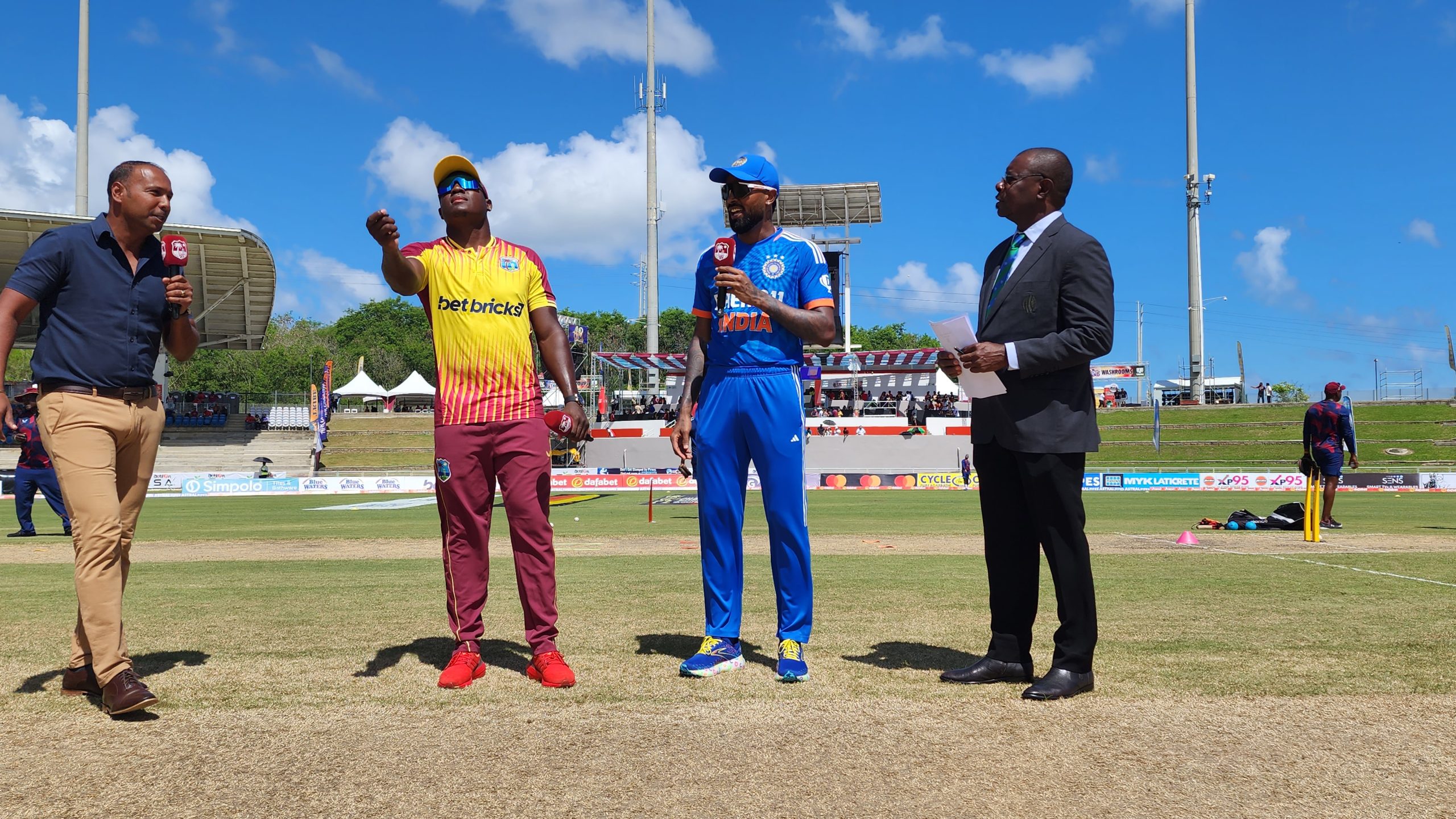 1st T20I: West Indies win toss and opt to bat first; Tilak, Mukesh make debut for India