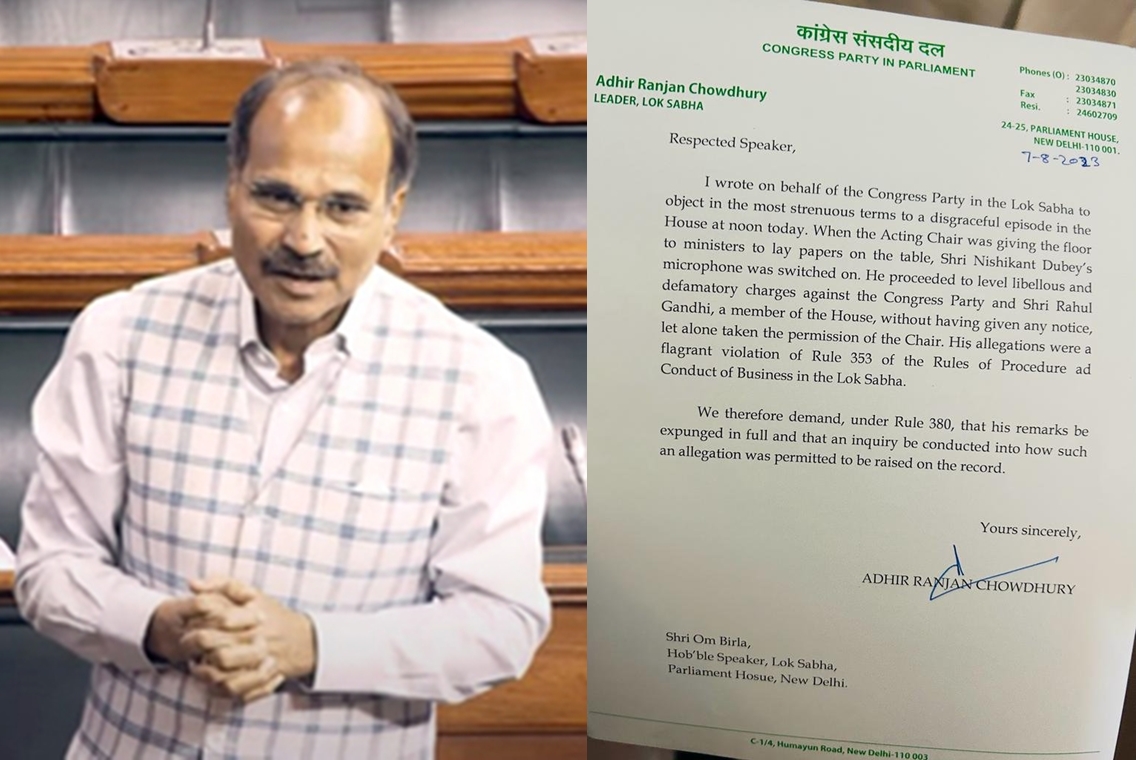 Adhir Ranjan Chowdhury writes to Speaker, seeks expunging of BJP MP’s remarks Adhir Ranjan Chowdhury writes to Speaker, seeks expunging of BJP MP’s remarks