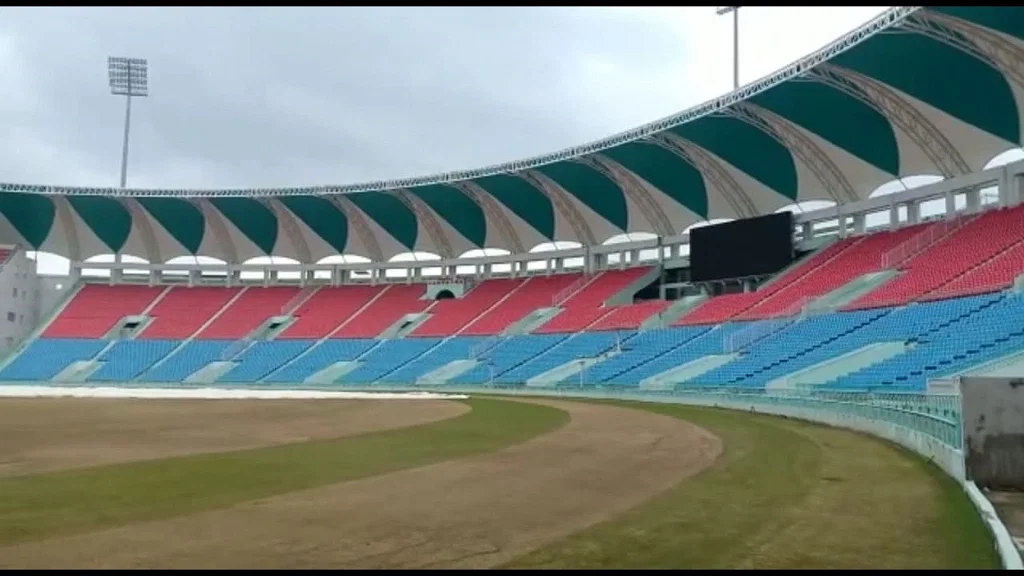 Damru shaped pavilion, Belpatra at the entrance, Trishul shaped lights, Ganjari Stadium is amazing Damru shaped pavilion, Belpatra at the entrance, Trishul shaped lights, Ganjari Stadium is amazing