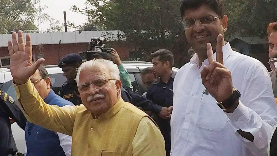 Haryana Chief Minister Manohar Lal Khattar, along with Deputy Chief Minister Dushyant Chautala,