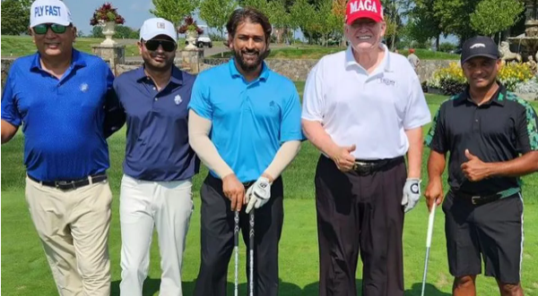 MS Dhoni’s fever for America rises as a viral video shows him playing golf with former President Donald Trump.