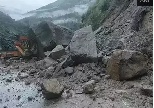 Uttarakhand: Road blocked near Pipalkoti on Badrinath NH due to falling debris.