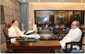 In Delhi :  Bhupendra Chaudhary Meets BJP President JP Nadda in Delhi for Election Discussions.