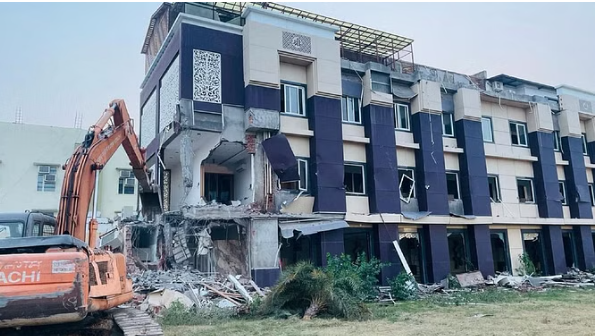 UP: Bulldozer Roars Over BSP Leader’s Hotel on Cemetery Land, Rs. 20 Crore Building Leveled to Ground.