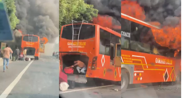 Noida Bus Fire: Moving bus bound for Bihar catches fire on Chhath, passengers save lives by jumping off.” Noida Bus Fire: Moving bus bound for Bihar catches fire on Chhath, passengers save lives by jumping off.”