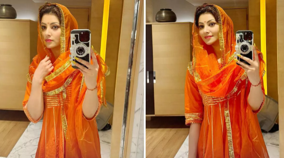 Urvashi Rautela Embarks on a Saffron Splendor, Breaking the Bold Image with a Desi Look