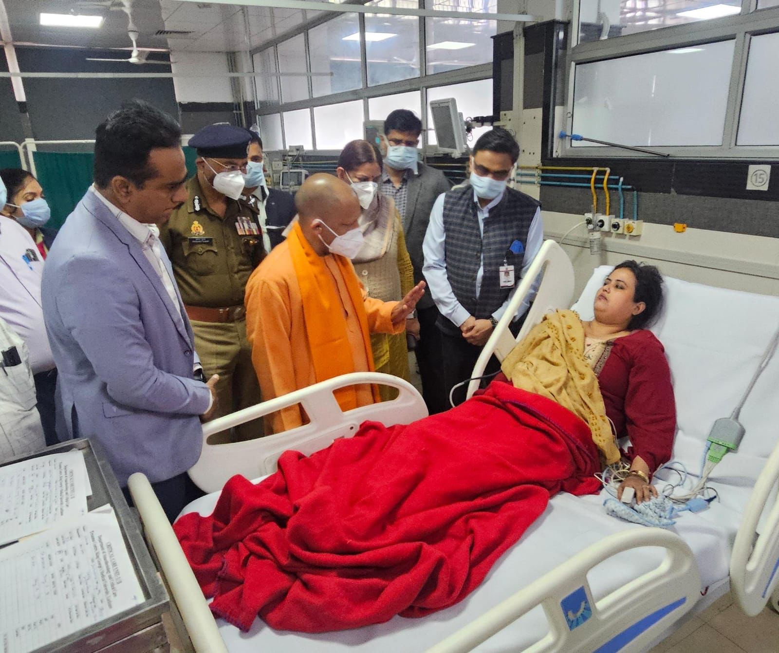 CM Yogi meets victims of  accident involving police SUV