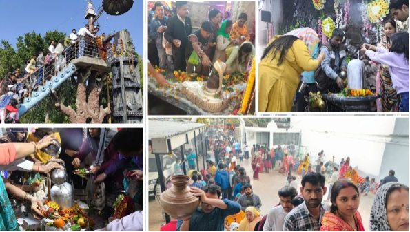 Faridabad: On Mahashivratri, the echoes of ‘Har Har Mahadev’ reverberated, with devotees thronging the temples to offer their devotion to Lord Shiva.