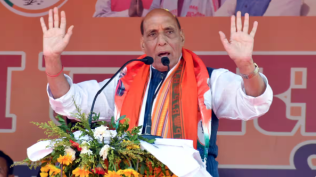 Defense Minister Rajnath Singh Addressing a public gathering at the Maidan in Lakhimpur Kheri city,